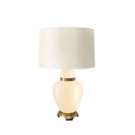 29 Inch Glass Urn Table Lamp with Drum Shade, Off White and Beige