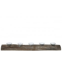 Wooden Branch Candle Holder With 5 Glass Hurricanes, Brown