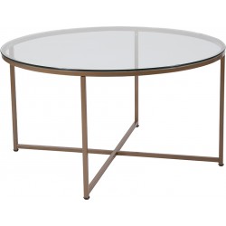 Greenwich Collection Glass Coffee Table with Matte Gold Frame