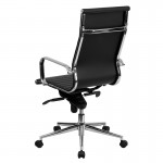 High Back Black Ribbed LeatherSoft Executive Swivel Office Chair with Knee-Tilt Control and Arms