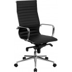 High Back Black Ribbed LeatherSoft Executive Swivel Office Chair with Knee-Tilt Control and Arms